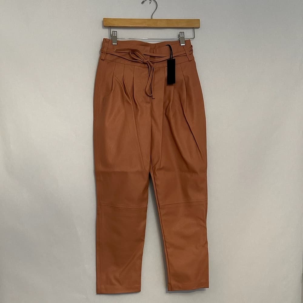 NWT Anthropologie X Blank NYC Chelsea Faux Leather Paper Bag Pants Peach Size 25 - Thumbnail 12