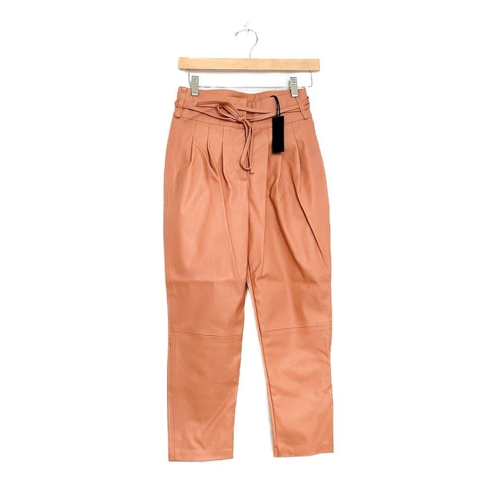 NWT Anthropologie X Blank NYC Chelsea Faux Leather Paper Bag Pants Peach Size 25 - Thumbnail 2