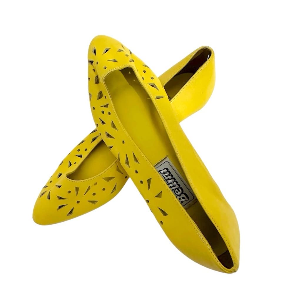 Bellini Yellow Leather Cutout Flats Pointed Toe Size 8M Whimsical Brazilian - Thumbnail 11