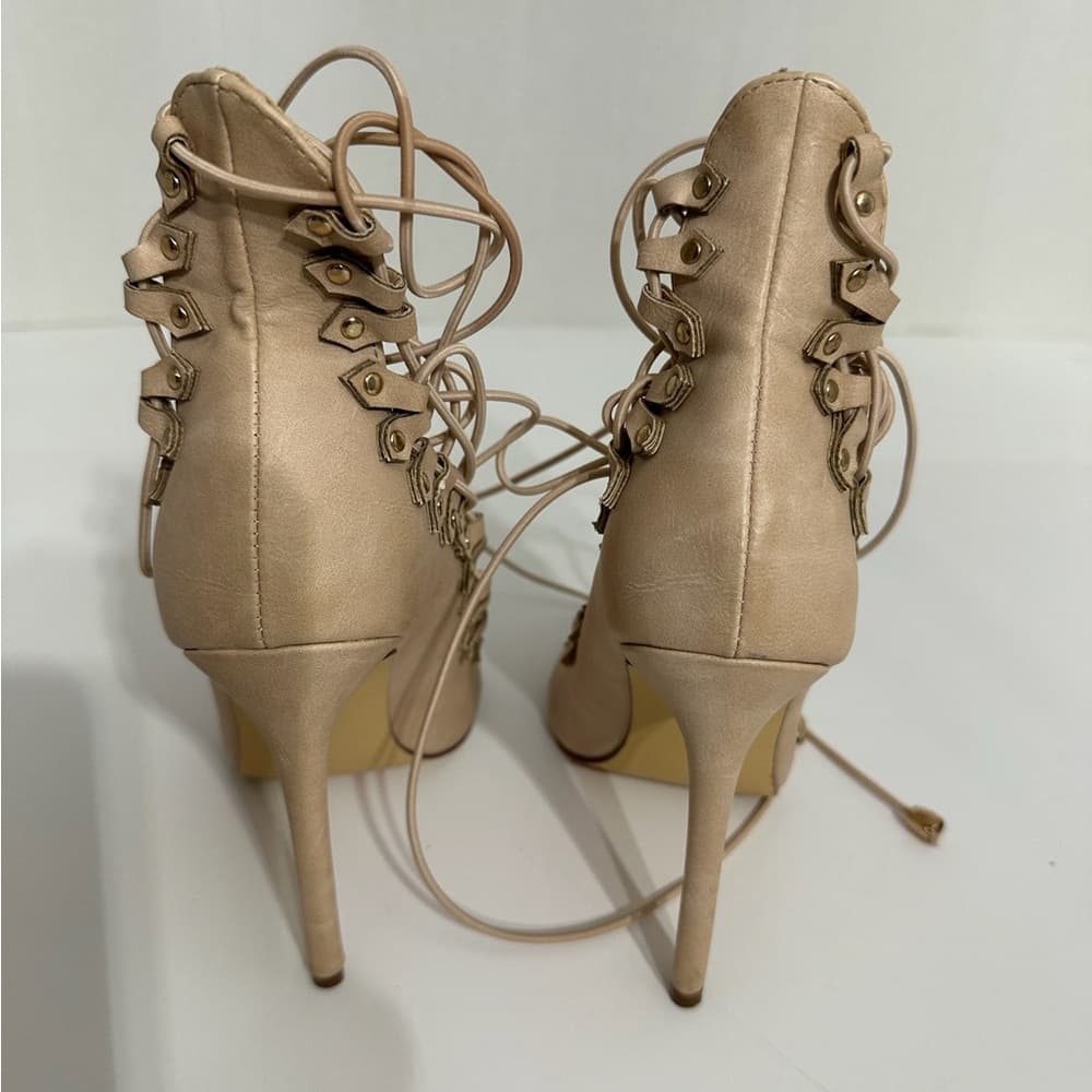 Vigo Fiore Y2K Nude Lace-Up Gladiator Stiletto Heels Size 6 Strappy Open Toe - Thumbnail 3