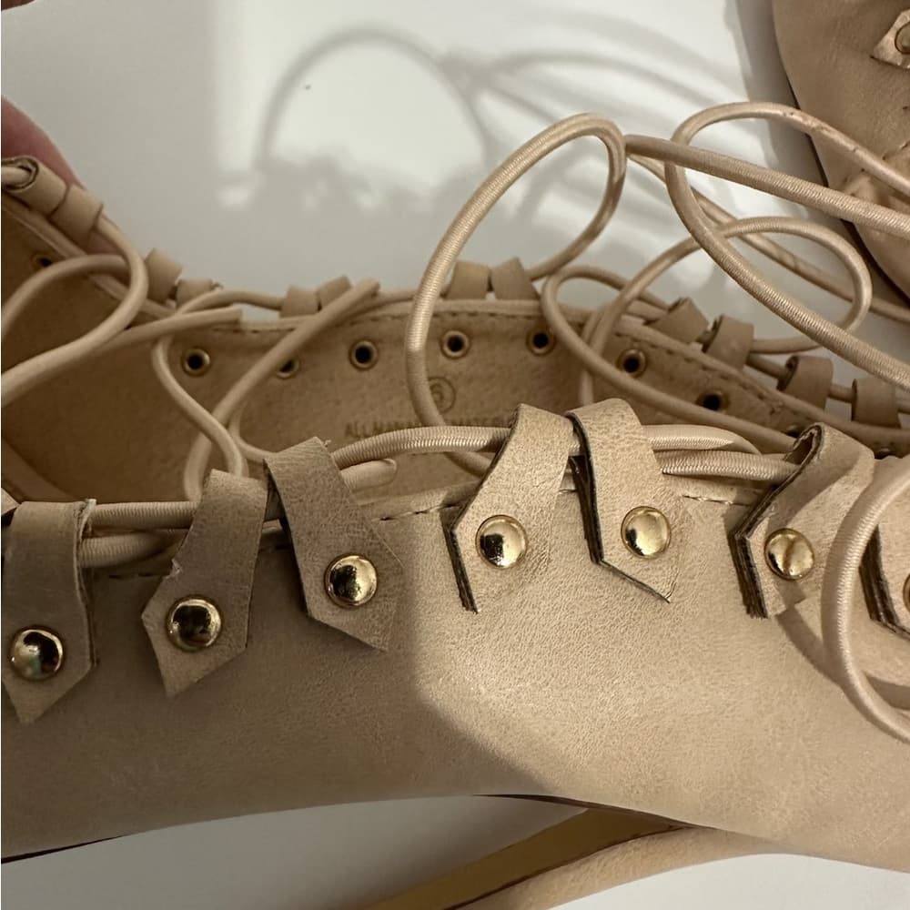 Vigo Fiore Y2K Nude Lace-Up Gladiator Stiletto Heels Size 6 Strappy Open Toe - Thumbnail 6