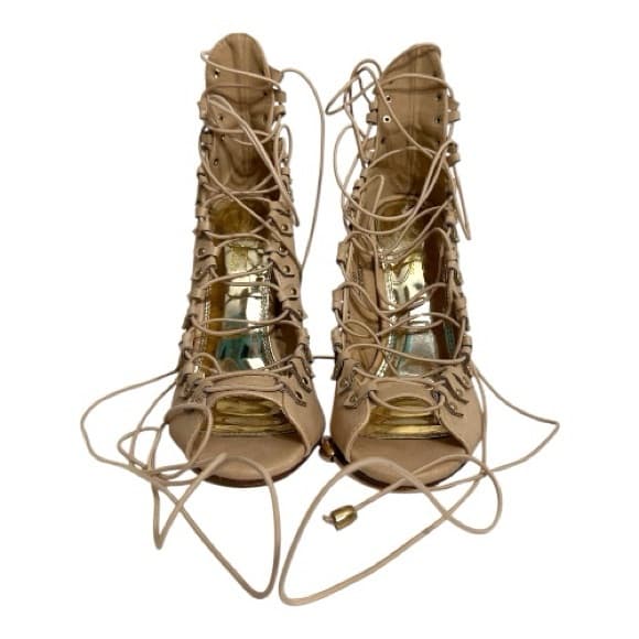 Vigo Fiore Y2K Nude Lace-Up Gladiator Stiletto Heels Size 6 Strappy Open Toe - Thumbnail 16