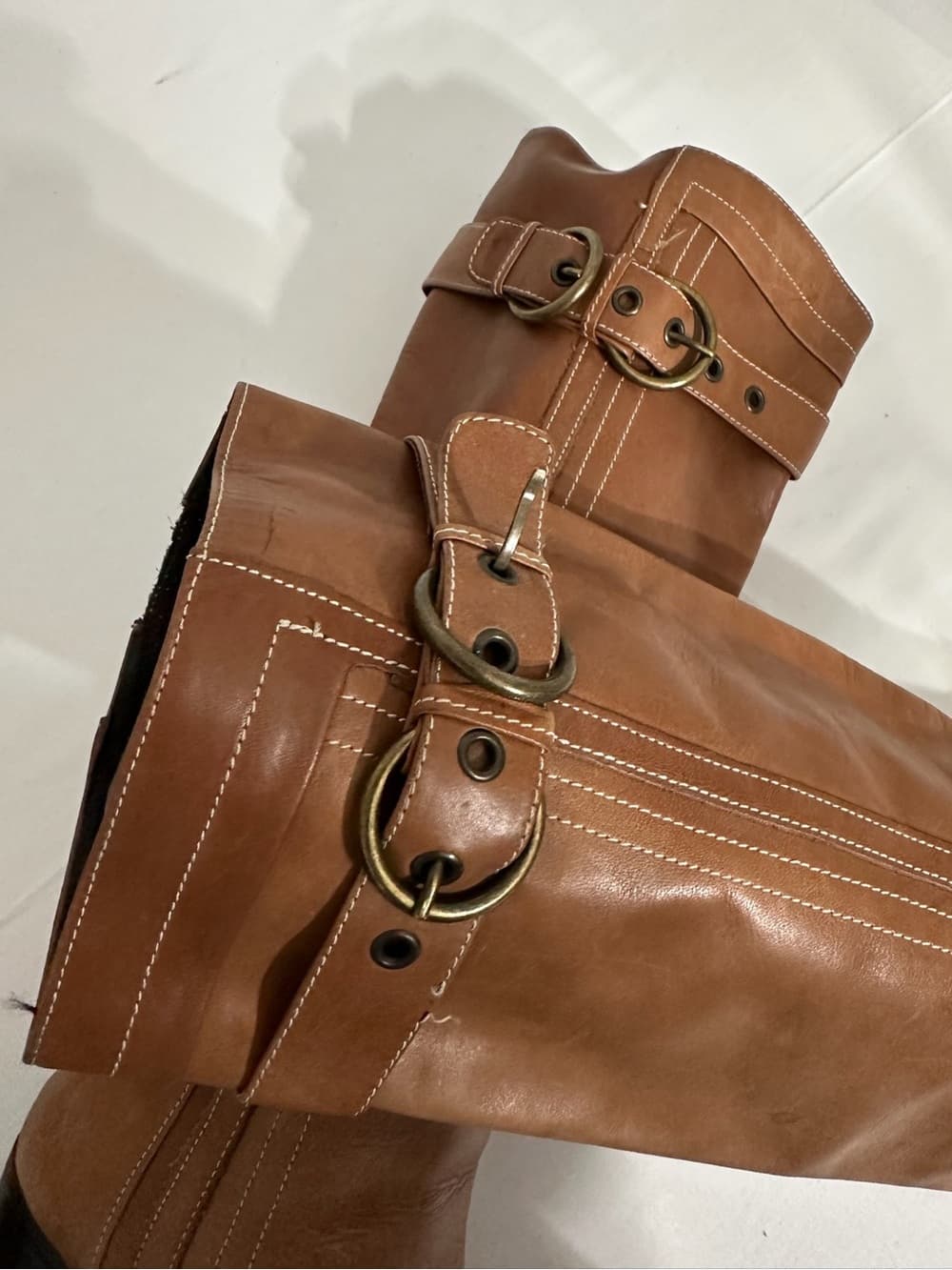 Prialpas Vintage Italian Tan Knee High Heeled Riding Boots Buckle Detail Size 38 - Thumbnail 7