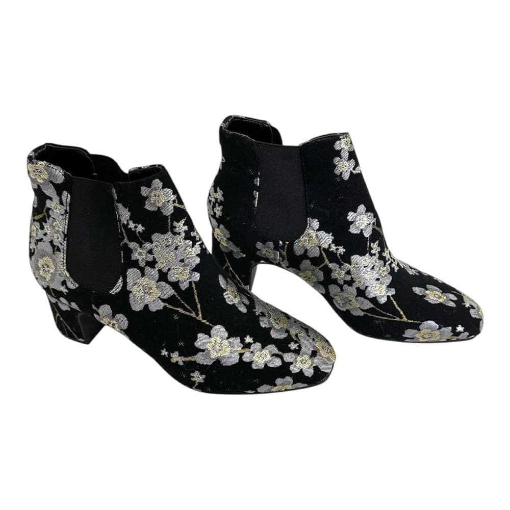 Anne Klein Gorgia Chelsea Floral Brocade Ankle Boots Black Booties Size 6M - Thumbnail 9