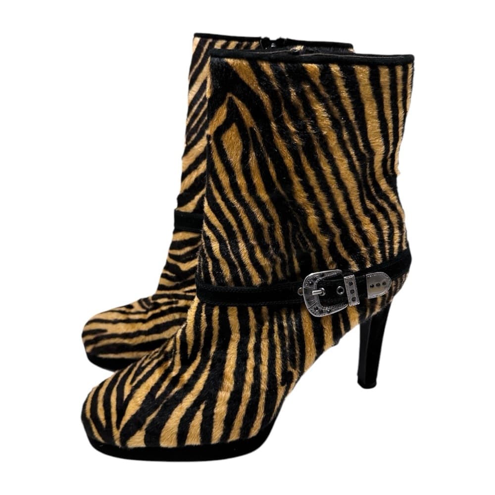 Stuart Weitzman Zebra Print Calf Hair Ankle Boots - Vintage Y2K Womens Size 8 - Thumbnail 14