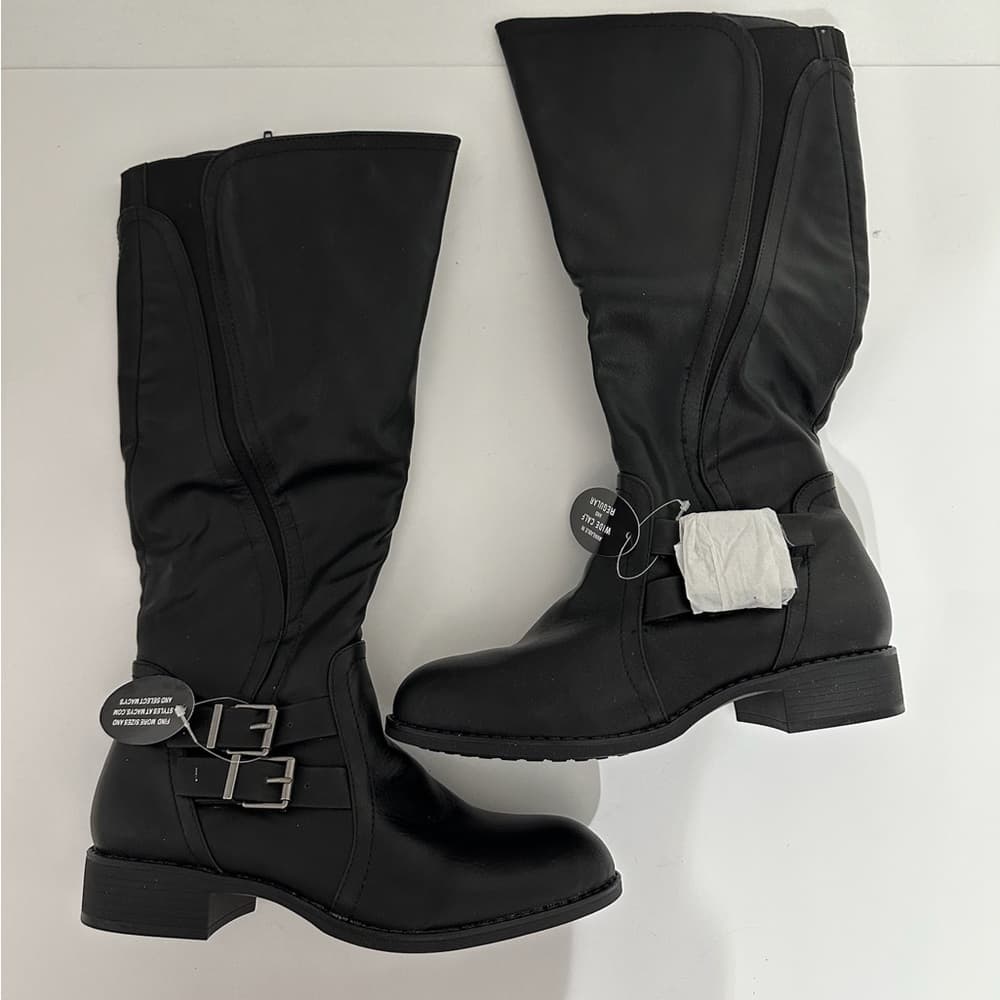 NIB Style & Co Black MILAHP Mid-Calf Chunky Buckle Boots Size 8.5M Bikercore - Thumbnail 2