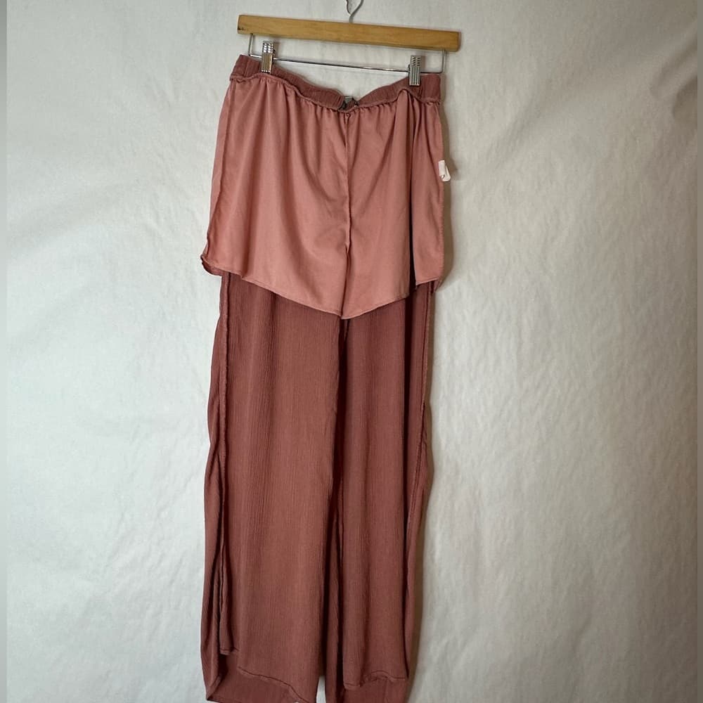 Charlotte Russe Wide Leg Palazzo Crinkle Pants w Shorts Lining Rose Y2K Large - Thumbnail 5