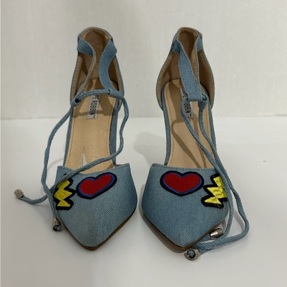 Cape Robbin Denim Beautiful Embroidered Rainbow Block Heel Sandals 7.5 Kitschy - Thumbnail 2