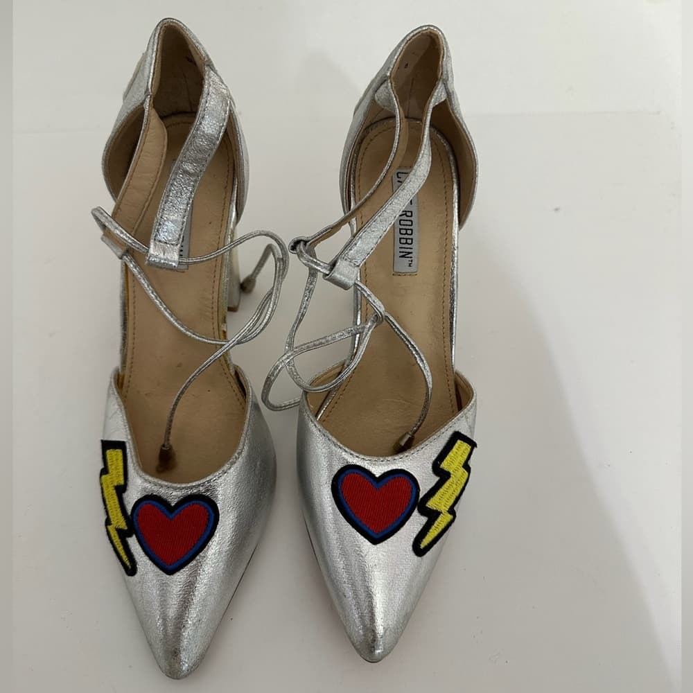 Cape Robbin Metallic Silver Block Heel Patches Flamingo Rainbow Sandals 8 Kitsch - Thumbnail 4