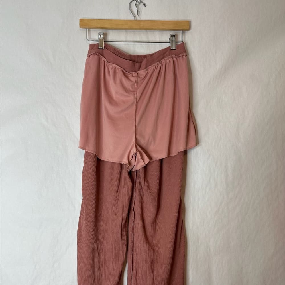 Charlotte Russe Wide Leg Palazzo Crinkle Pants w Shorts Lining Rose Y2K Large - Thumbnail 6