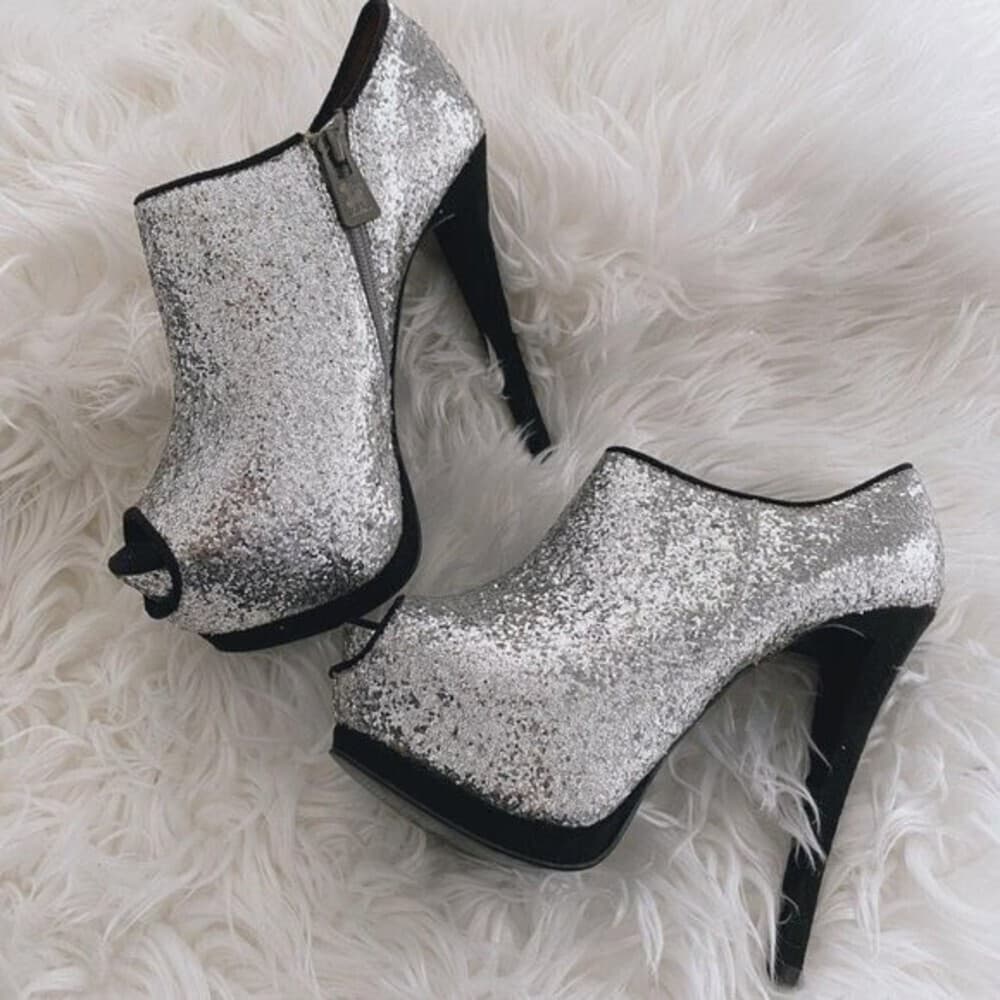 Circus Sam Edelman Silver Glitter Heel Boot Bootie Size 6.5 - Thumbnail 3