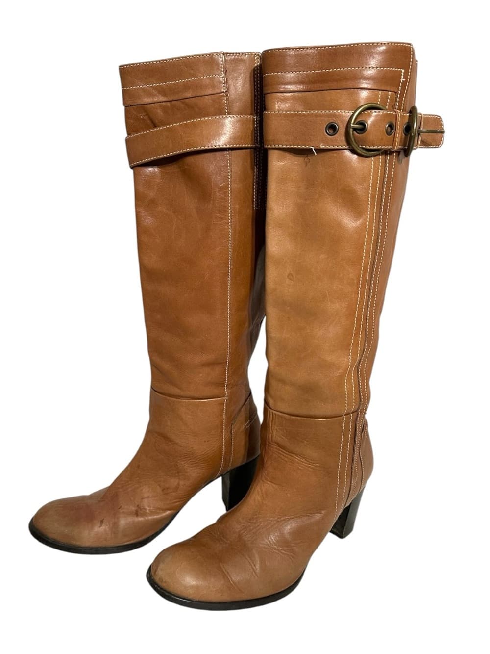 Prialpas Vintage Italian Tan Knee High Heeled Riding Boots Buckle Detail Size 38 - Thumbnail 14