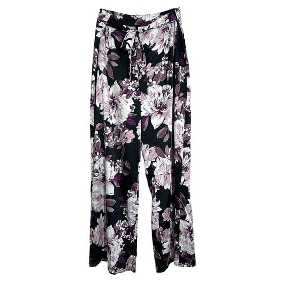Charlotte Russe Floral Wide Leg Pants Black Purple Size X-Large Feminine Garden - Thumbnail 15