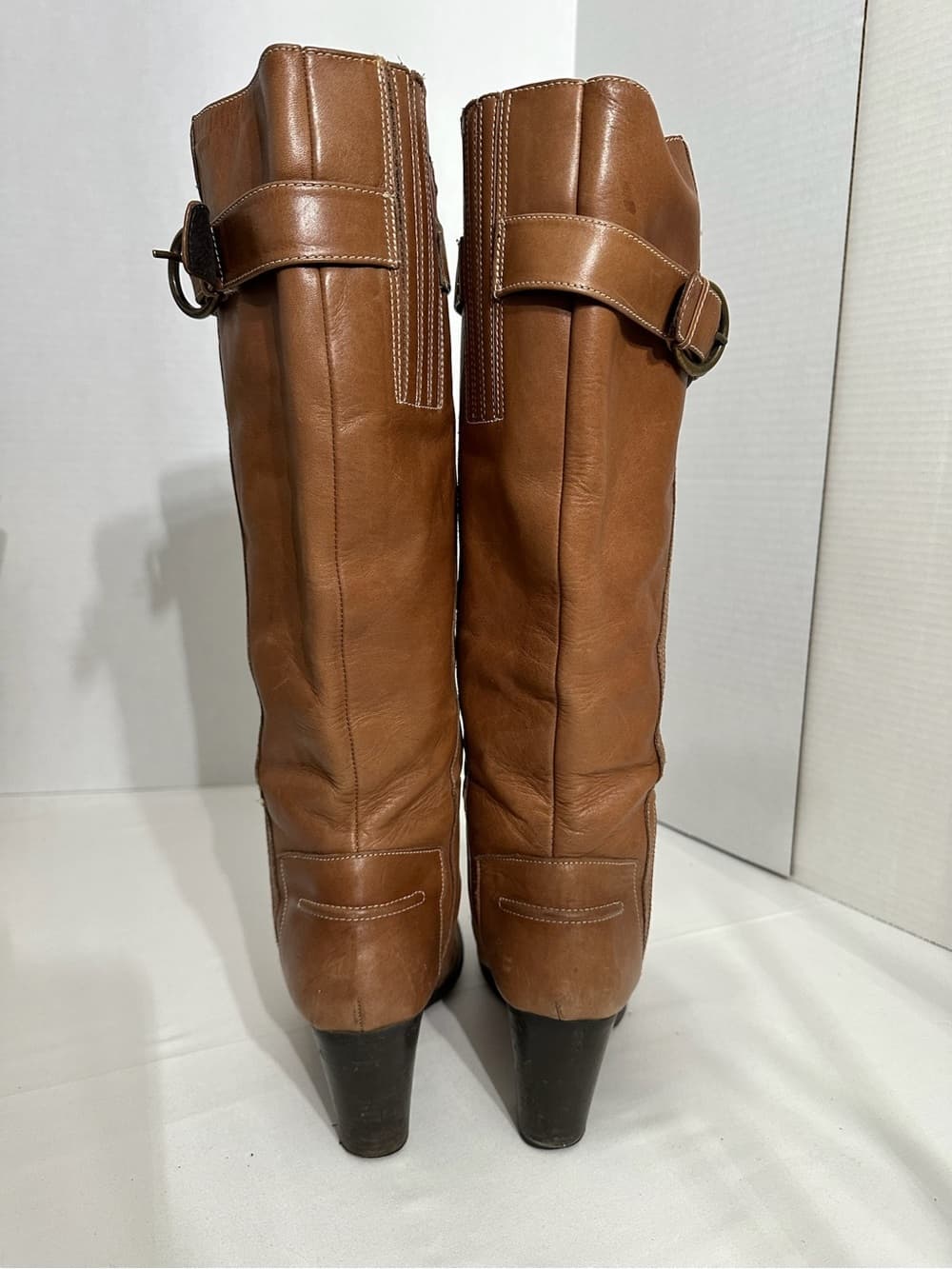 Prialpas Vintage Italian Tan Knee High Heeled Riding Boots Buckle Detail Size 38 - Thumbnail 4