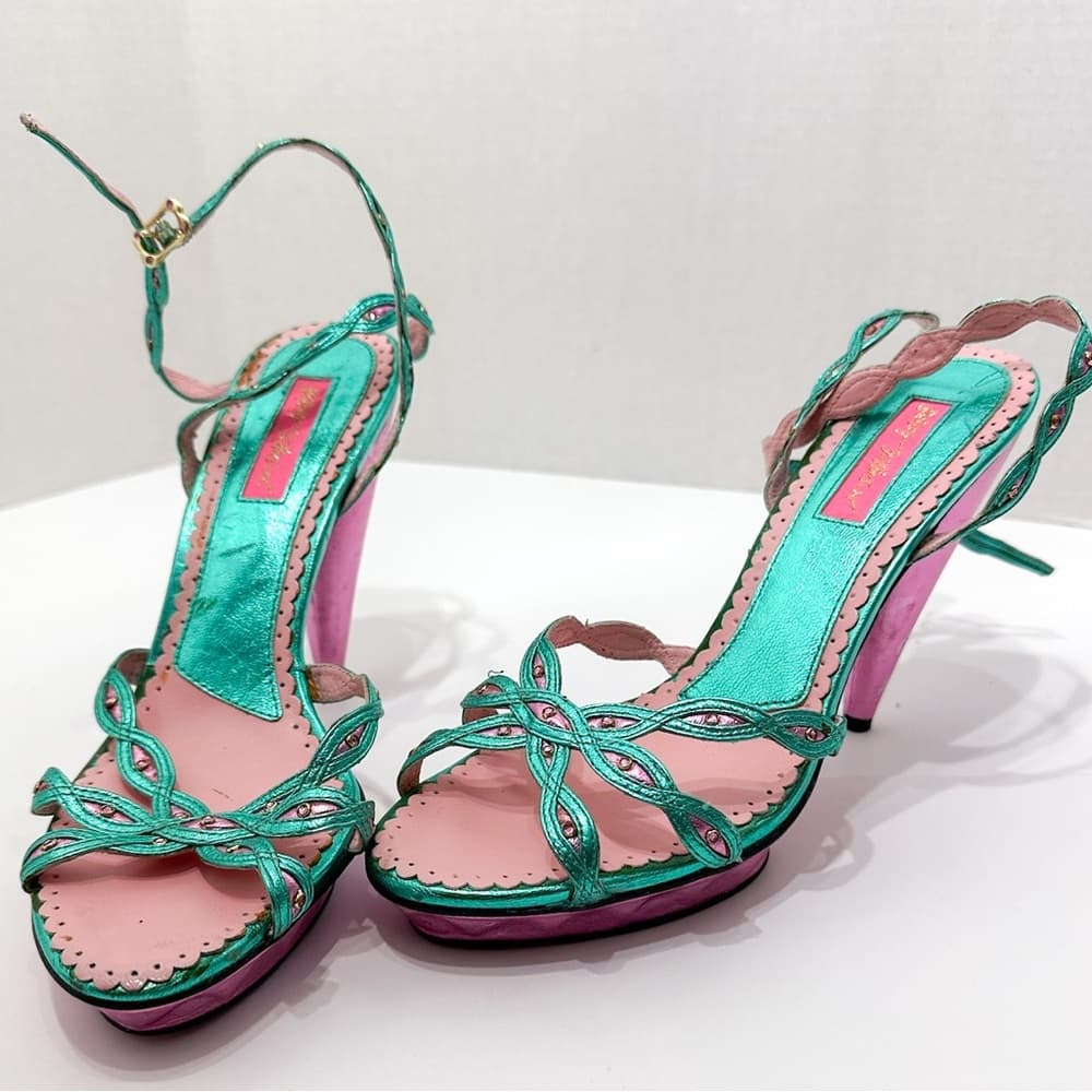 NEW Betsey Johnson Strappy Party Glamour Y2K Metallic Heels Vintage Size 8.5 - Thumbnail 7