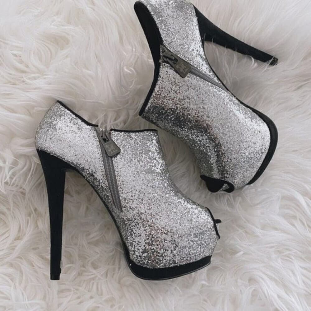 Circus Sam Edelman Silver Glitter Heel Boot Bootie Size 6.5 - Thumbnail 9