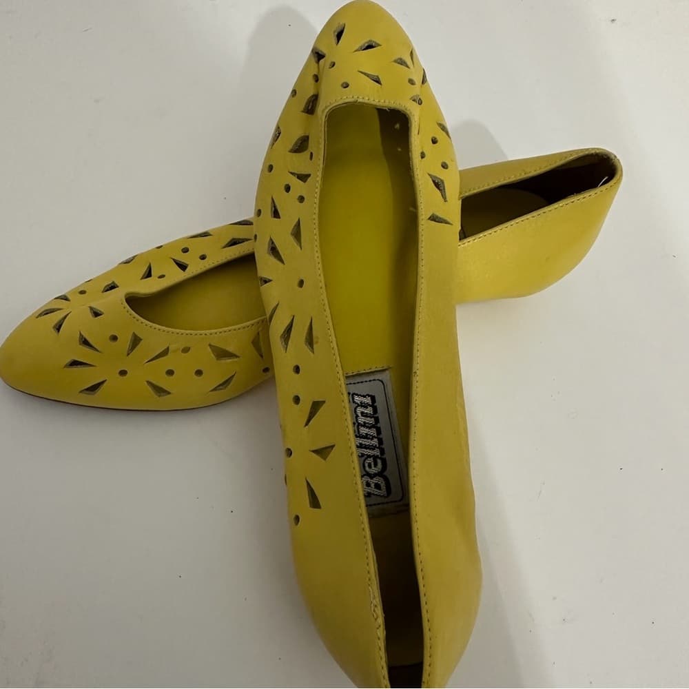 Bellini Yellow Leather Cutout Flats Pointed Toe Size 8M Whimsical Brazilian - Thumbnail 10