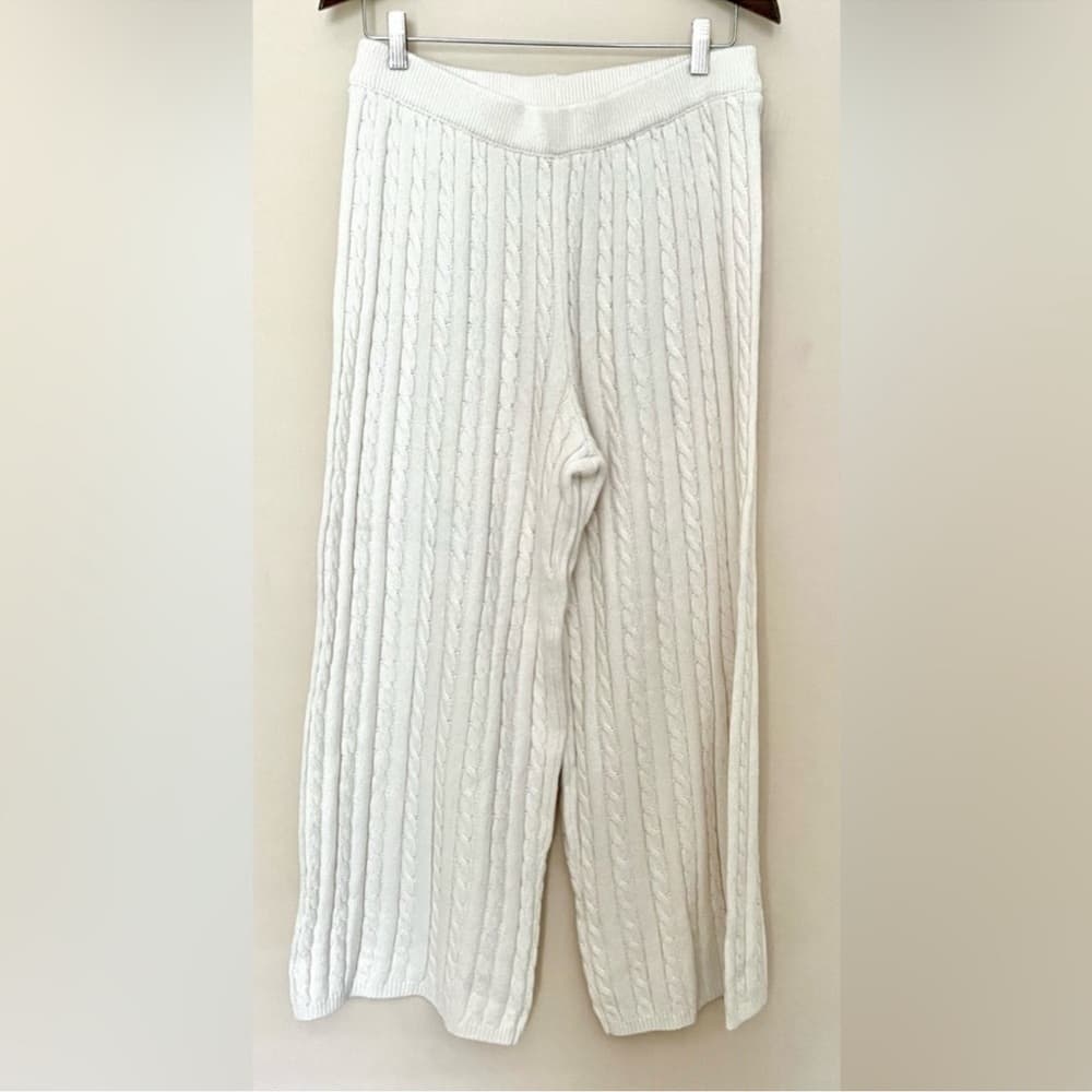 ASCOT+HART Wide Leg Graphic Yarn Knit Sweater Pants Off-White Women’s Size Large - Thumbnail 2