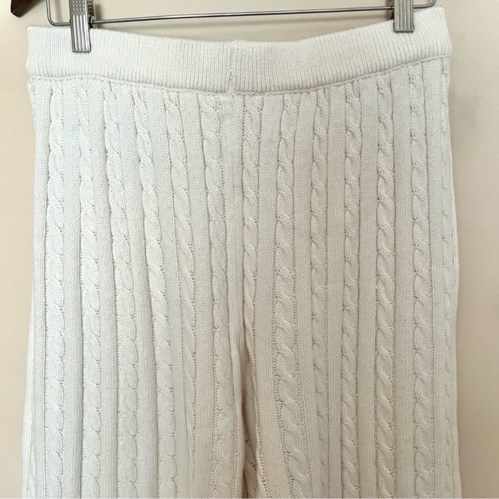 ASCOT+HART Wide Leg Graphic Yarn Knit Sweater Pants Off-White Women’s Size Large - Thumbnail 4