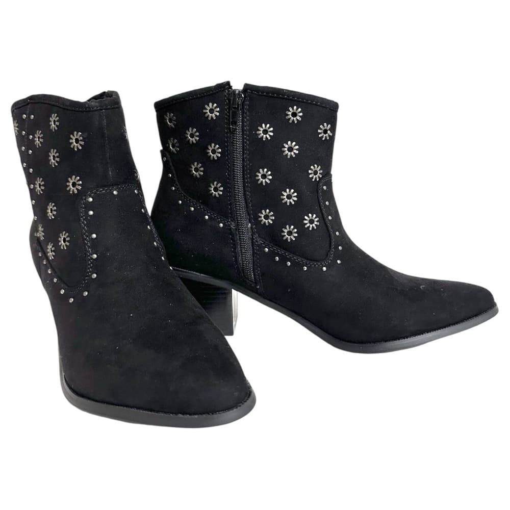 NIB JustFab “Rebel” Black Western Booties with Studded Floral Design Size 8.5 - Thumbnail 3