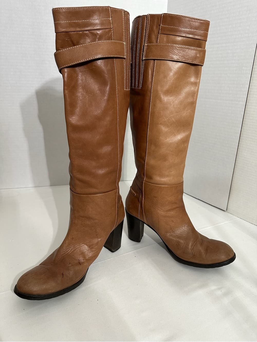 Prialpas Vintage Italian Tan Knee High Heeled Riding Boots Buckle Detail Size 38 - Thumbnail 3