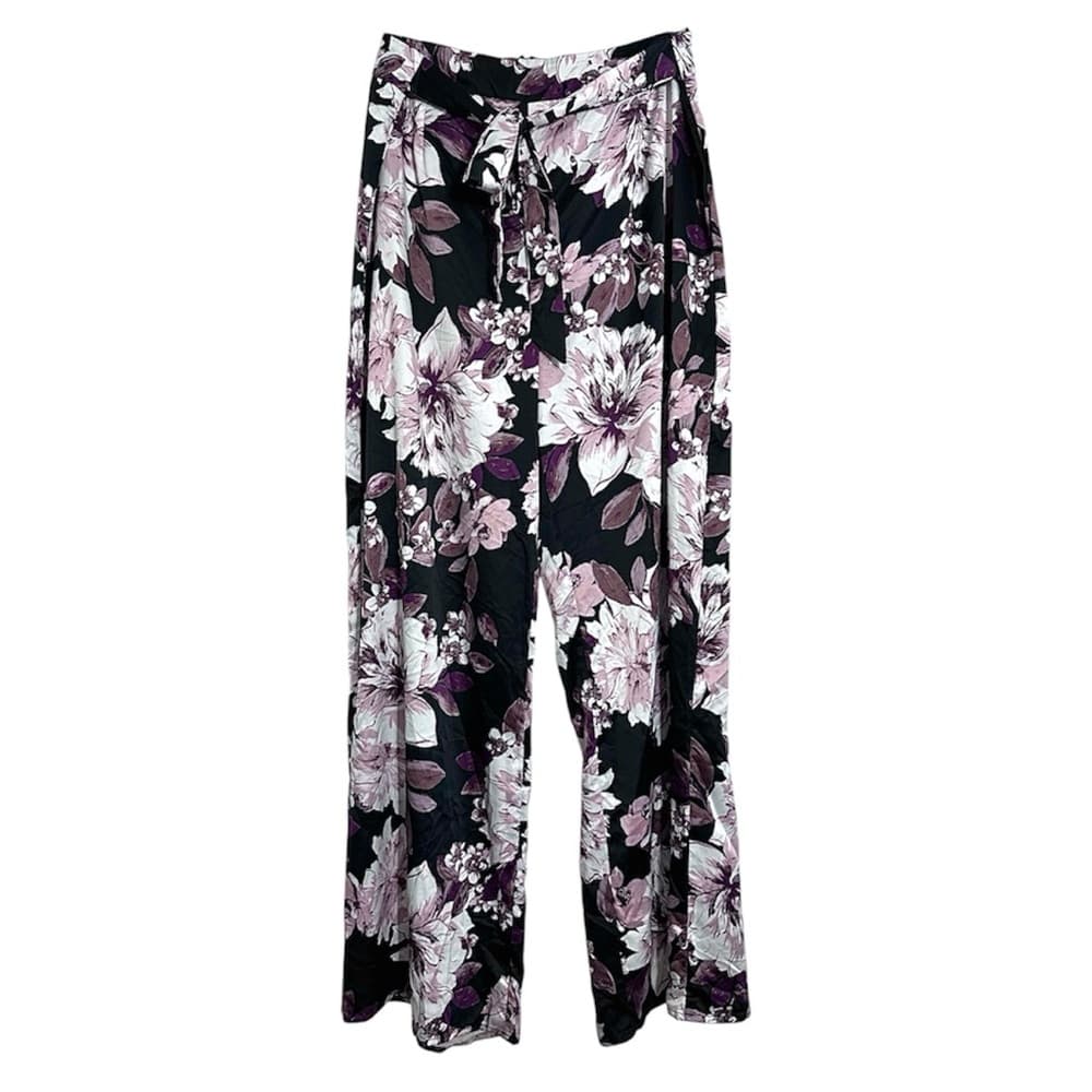 Charlotte Russe Floral Wide Leg Pants Black Purple Size X-Large Feminine Garden - Thumbnail 14