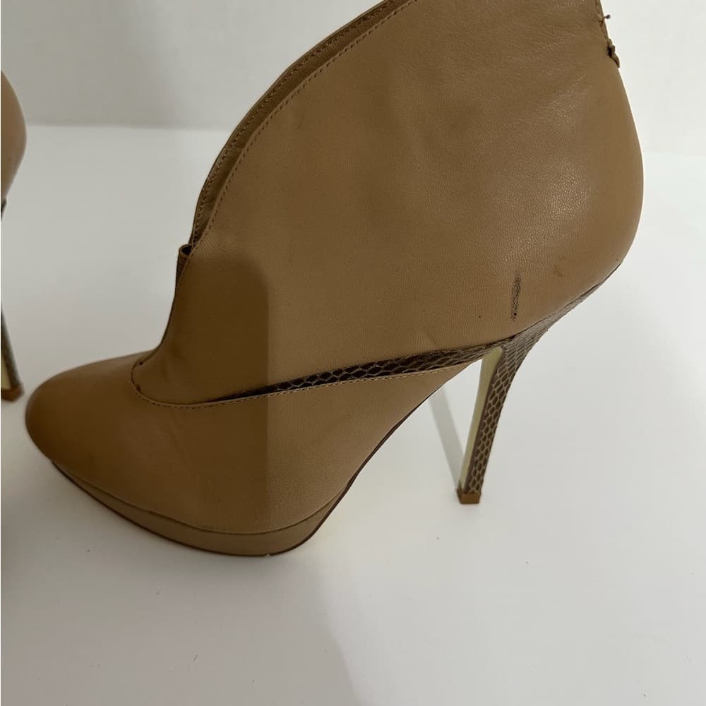Charles by Charles David Tan Asymmetric Ankle Booties Snake Heel Y2K Size 7.5 - Thumbnail 2