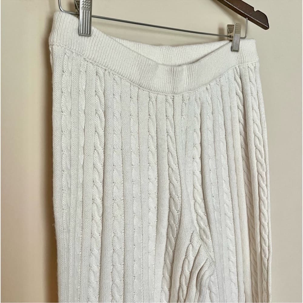 ASCOT+HART Wide Leg Graphic Yarn Knit Sweater Pants Off-White Women’s Size Large - Thumbnail 3