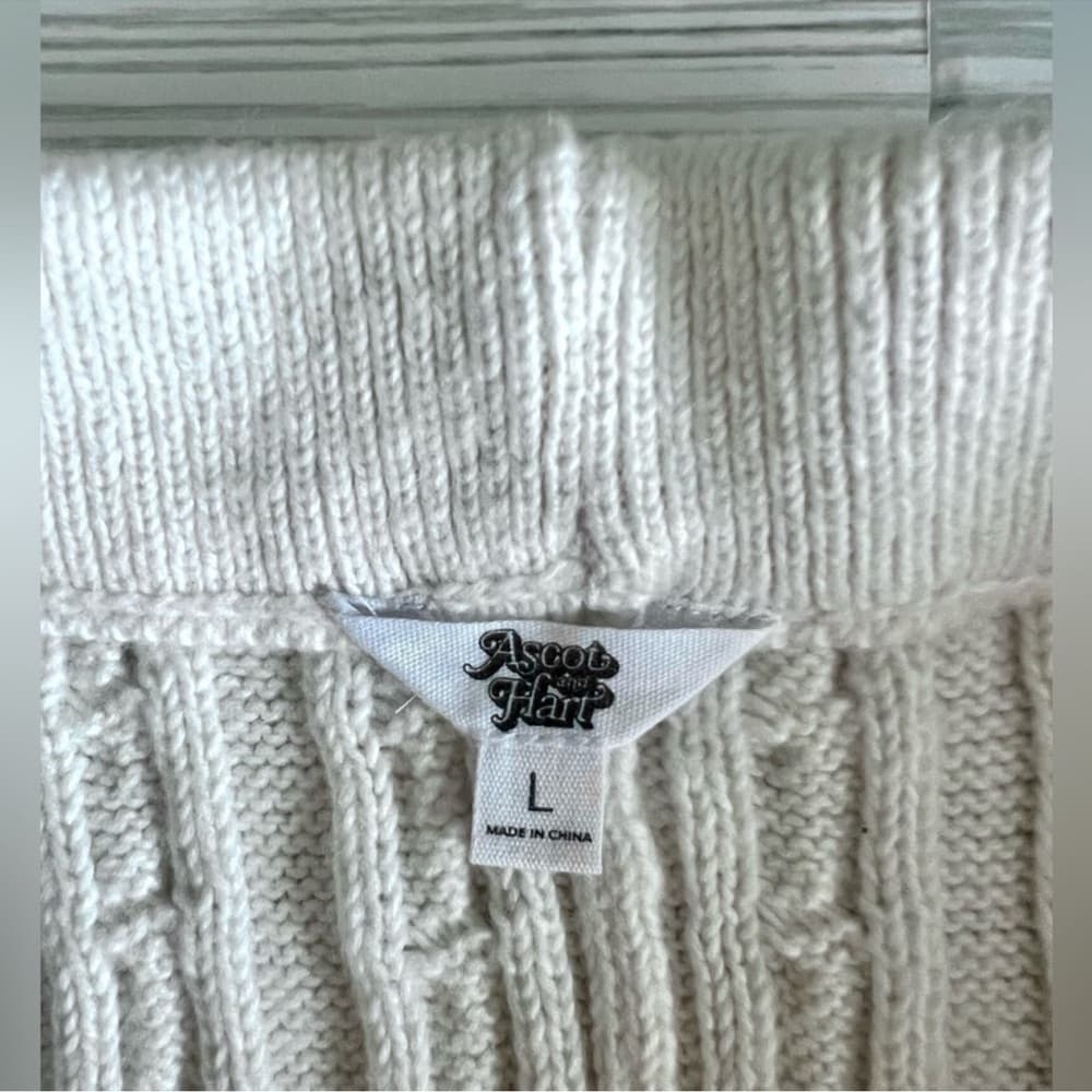 ASCOT+HART Wide Leg Graphic Yarn Knit Sweater Pants Off-White Women’s Size Large - Thumbnail 11