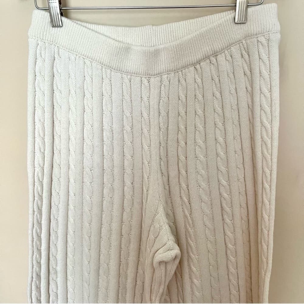 ASCOT+HART Wide Leg Graphic Yarn Knit Sweater Pants Off-White Women’s Size Large - Thumbnail 7