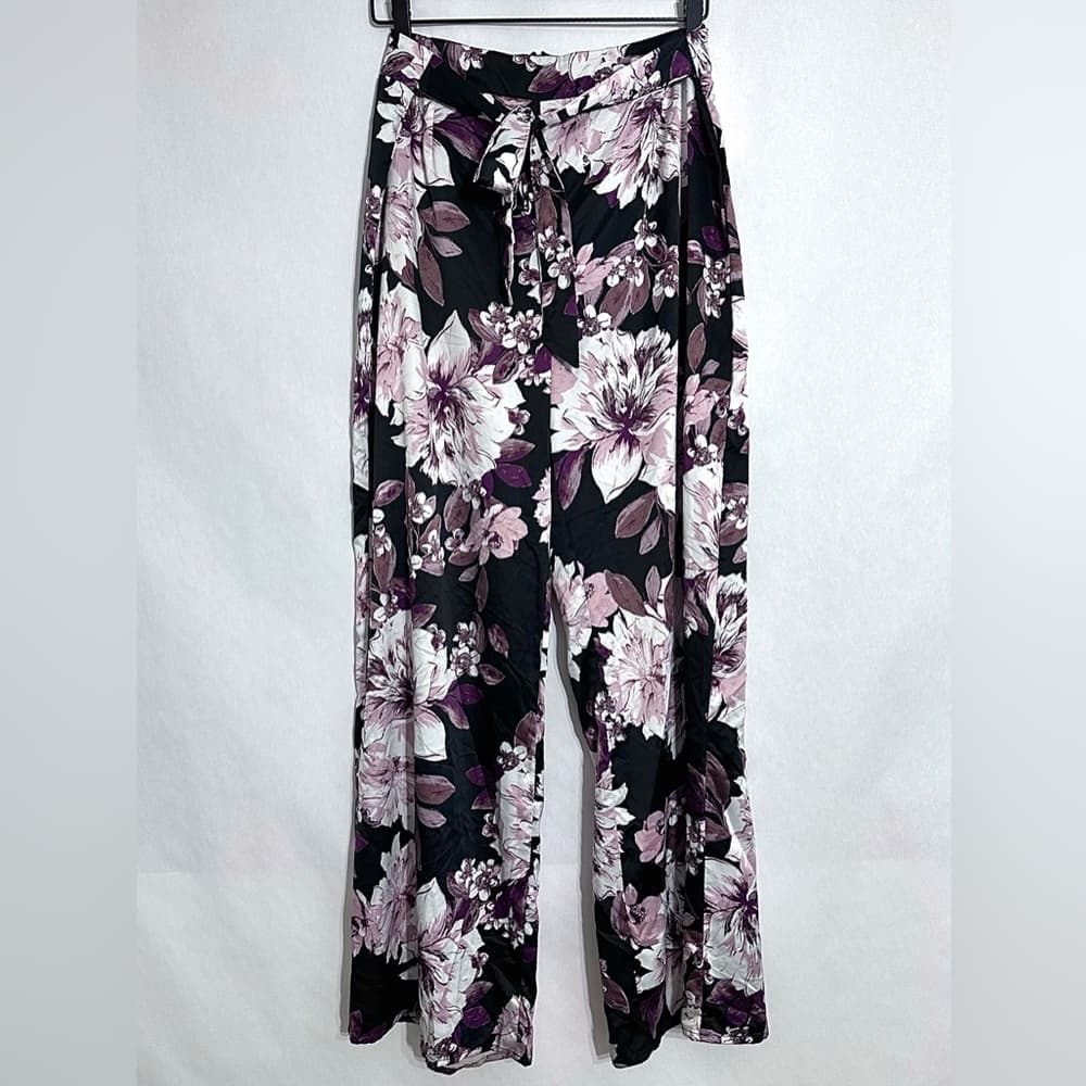 Charlotte Russe Floral Wide Leg Pants Black Purple Size X-Large Feminine Garden - Thumbnail 13