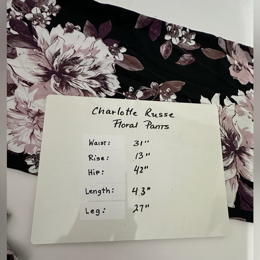 Charlotte Russe Floral Wide Leg Pants Black Purple Size X-Large Feminine Garden - Thumbnail 12