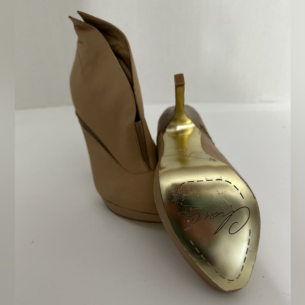 Charles by Charles David Tan Asymmetric Ankle Booties Snake Heel Y2K Size 7.5 - Thumbnail 11