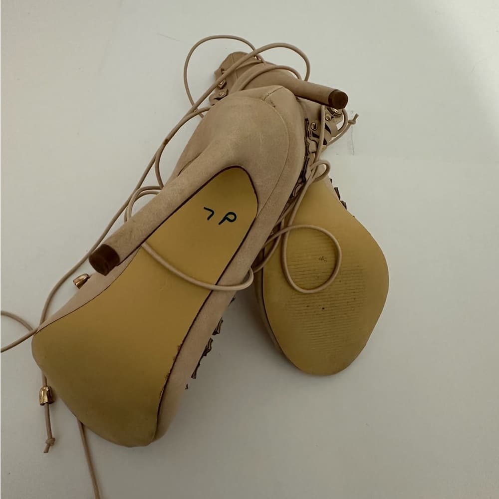 Vigo Fiore Y2K Nude Lace-Up Gladiator Stiletto Heels Size 6 Strappy Open Toe - Thumbnail 10