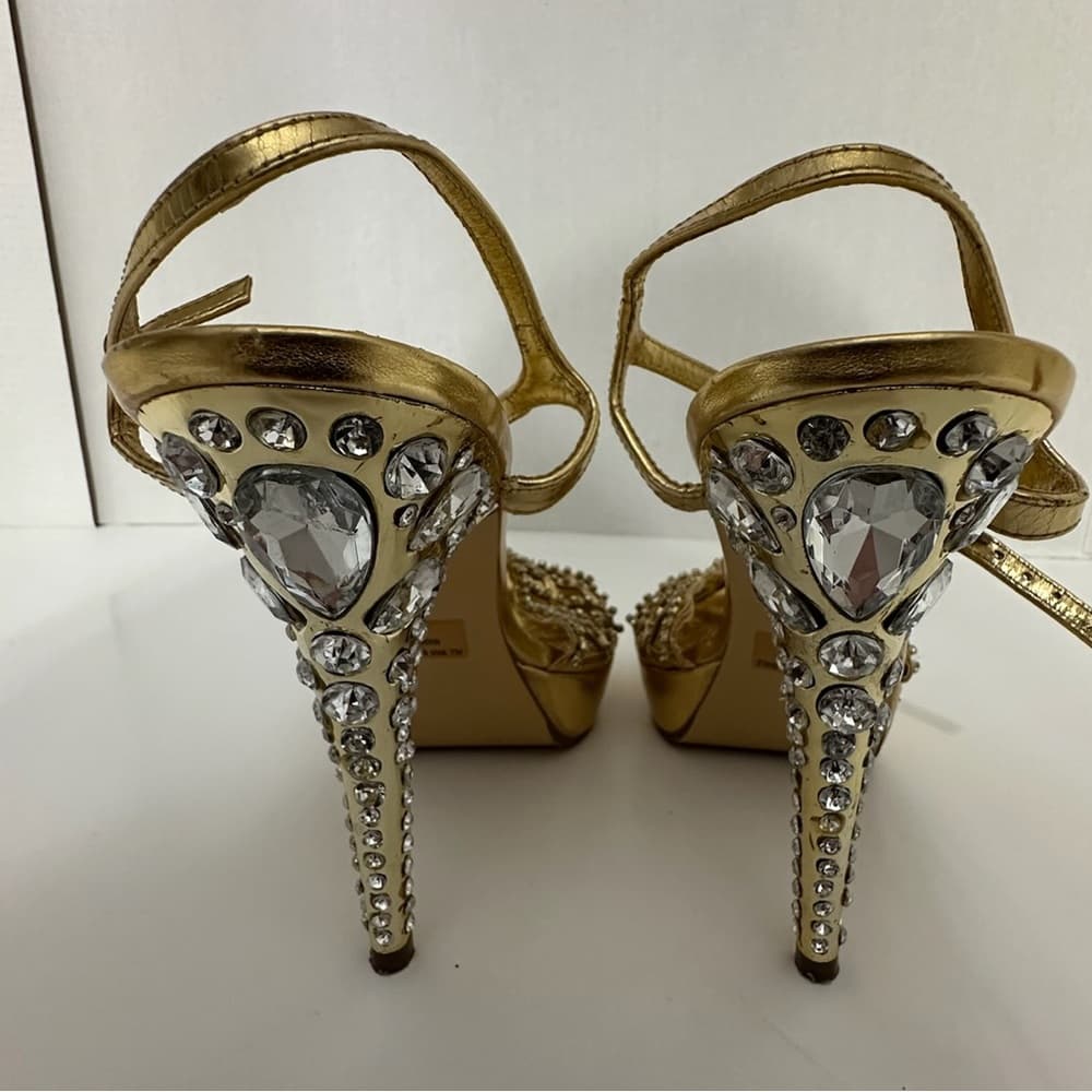 Celeste Gold Rhinestone Stiletto Heels Jewel Back Detail Y2K Size 10 - Thumbnail 4