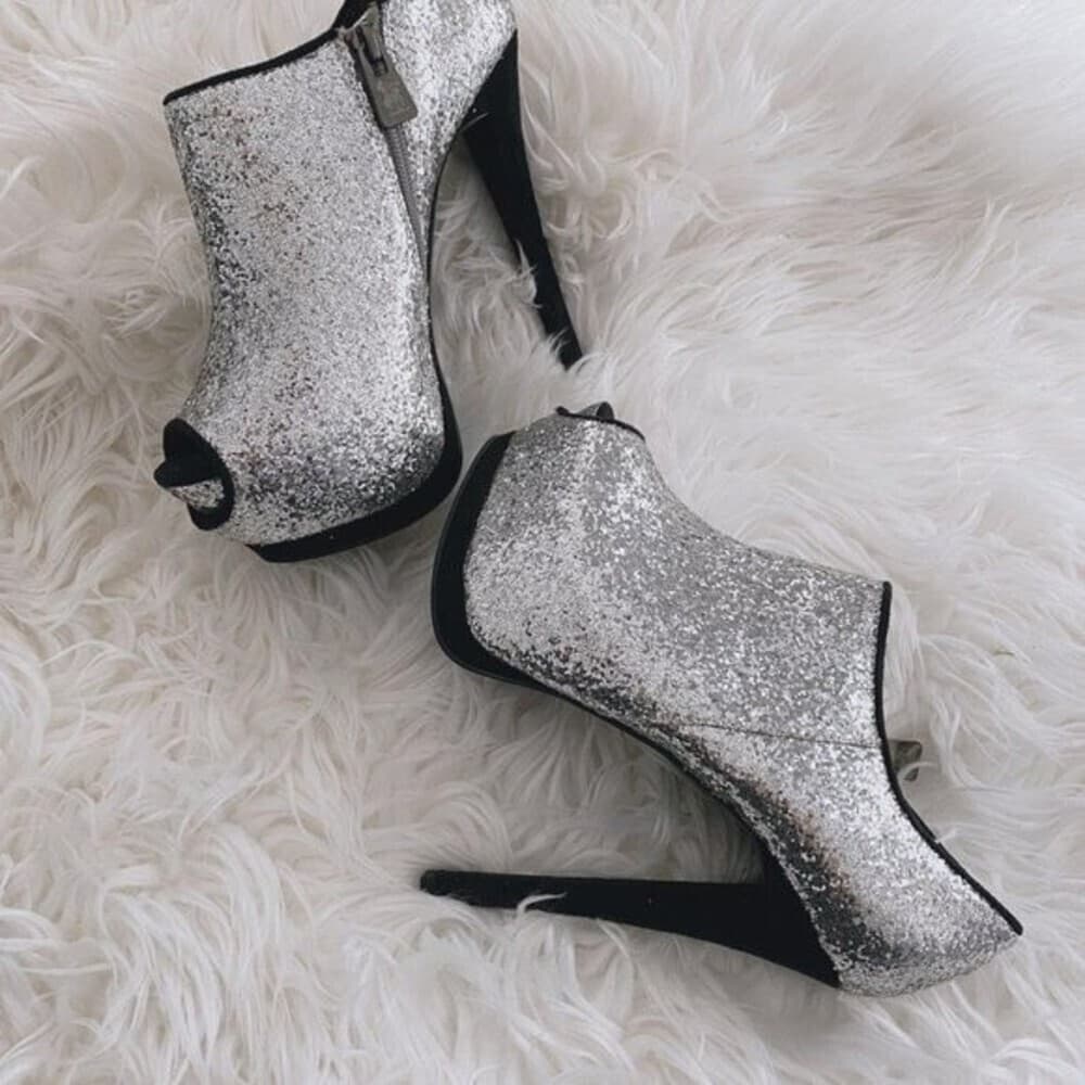 Circus Sam Edelman Silver Glitter Heel Boot Bootie Size 6.5 - Thumbnail 2