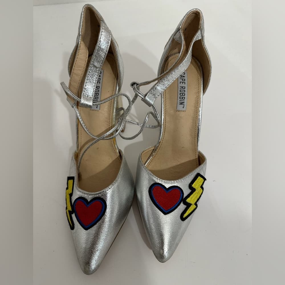 Cape Robbin Metallic Silver Block Heel Patches Flamingo Rainbow Sandals 8 Kitsch - Thumbnail 10