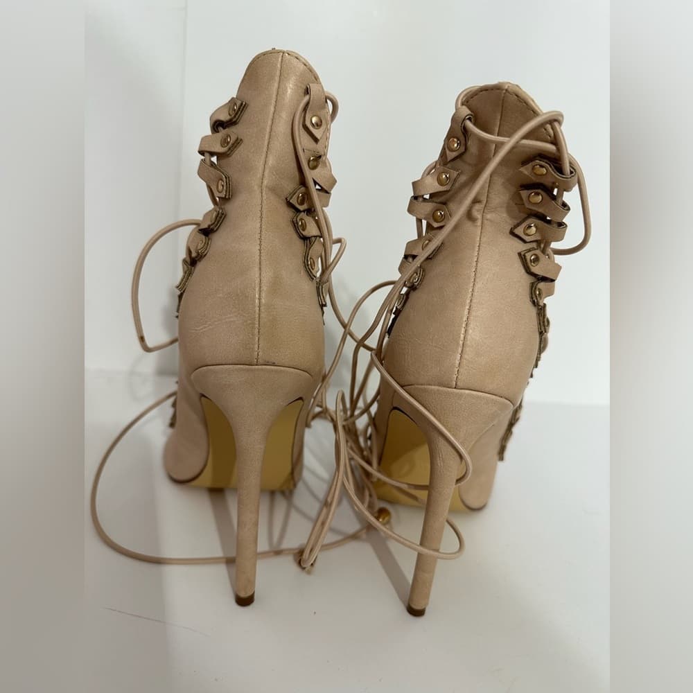 Vigo Fiore Y2K Nude Lace-Up Gladiator Stiletto Heels Size 6 Strappy Open Toe - Thumbnail 12
