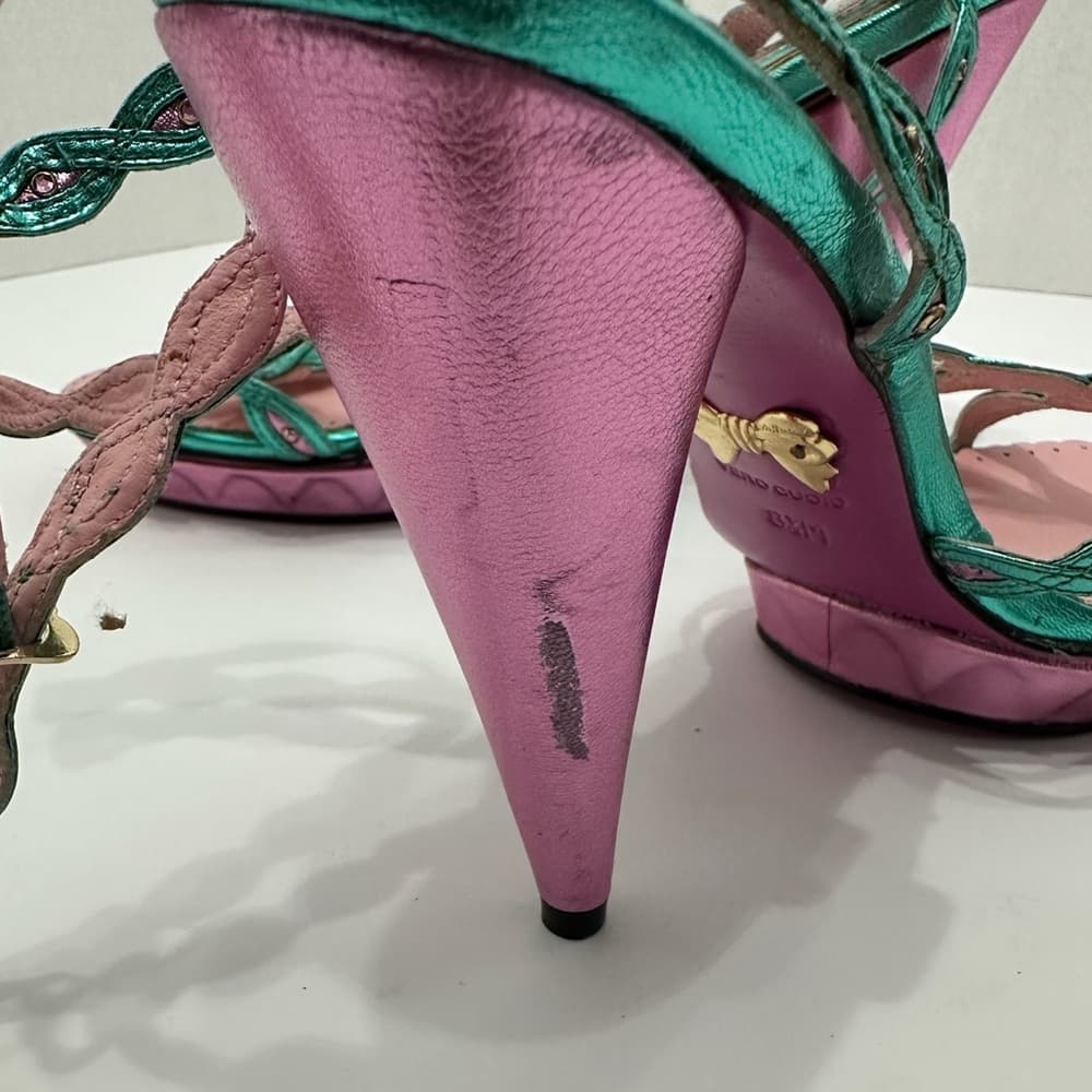 NEW Betsey Johnson Strappy Party Glamour Y2K Metallic Heels Vintage Size 8.5 - Thumbnail 14