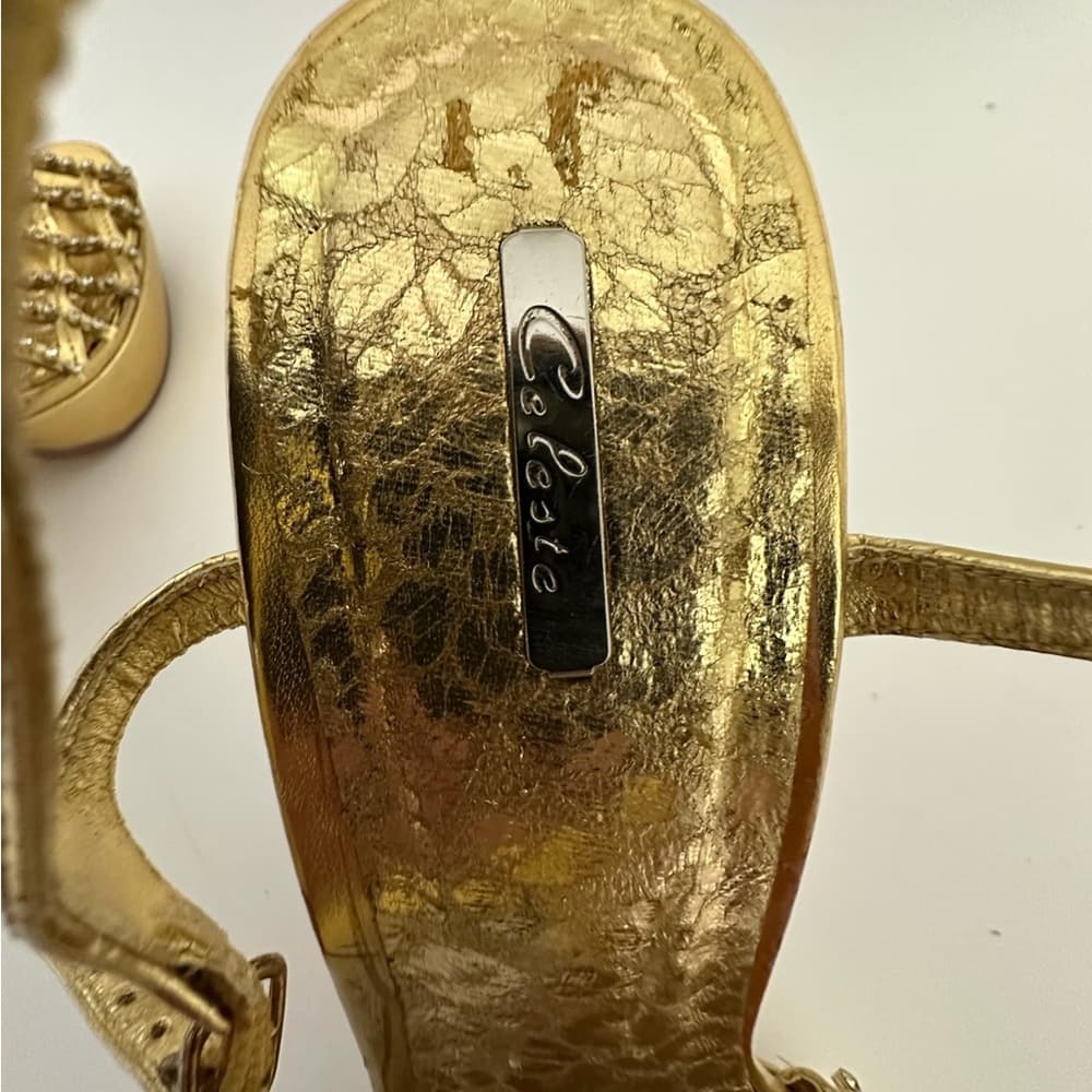 Celeste Gold Rhinestone Stiletto Heels Jewel Back Detail Y2K Size 10 - Thumbnail 5