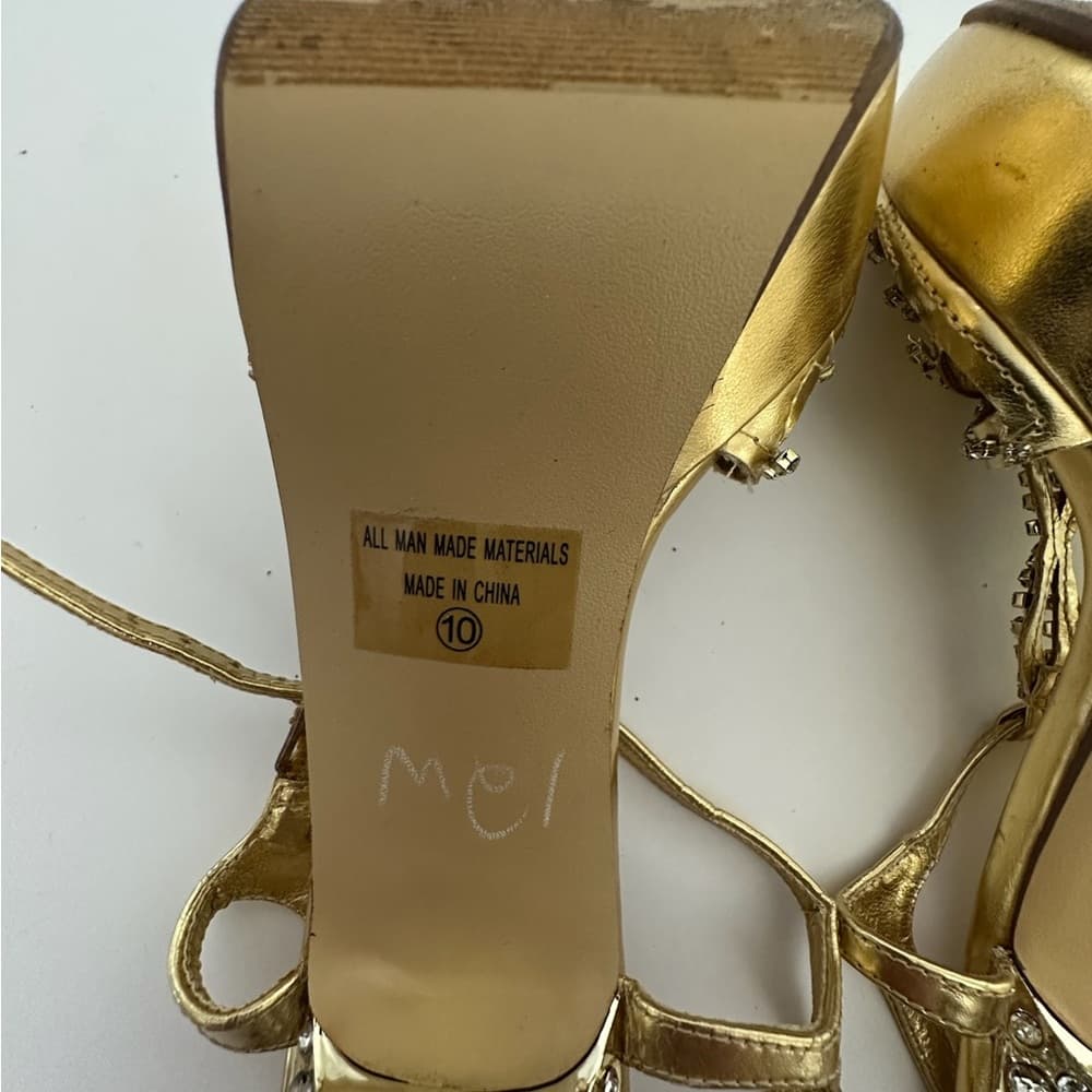 Celeste Gold Rhinestone Stiletto Heels Jewel Back Detail Y2K Size 10 - Thumbnail 9