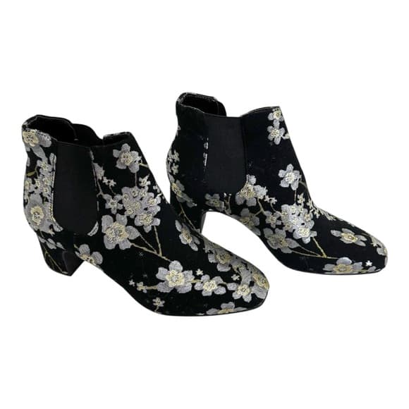 Anne Klein Gorgia Chelsea Floral Brocade Ankle Boots Black Booties Size 6M - Thumbnail 10