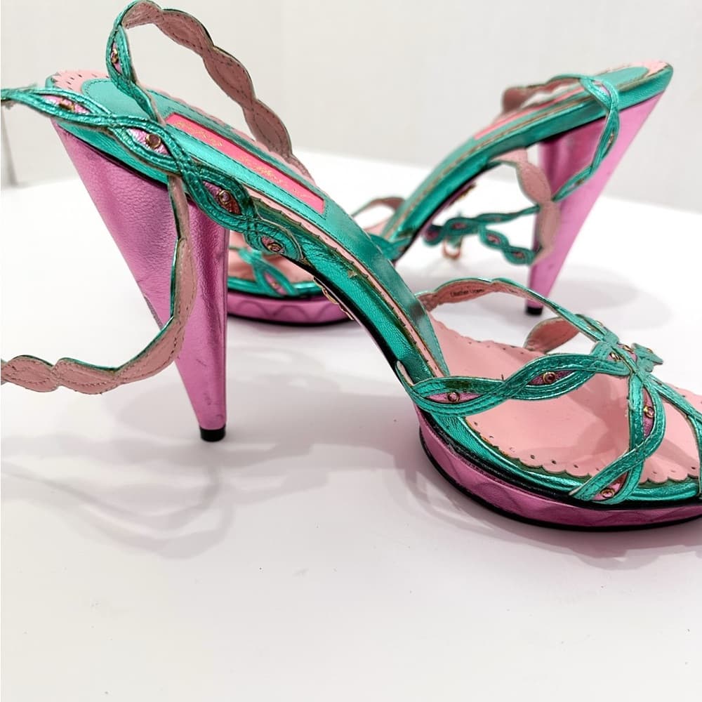 NEW Betsey Johnson Strappy Party Glamour Y2K Metallic Heels Vintage Size 8.5 - Thumbnail 5