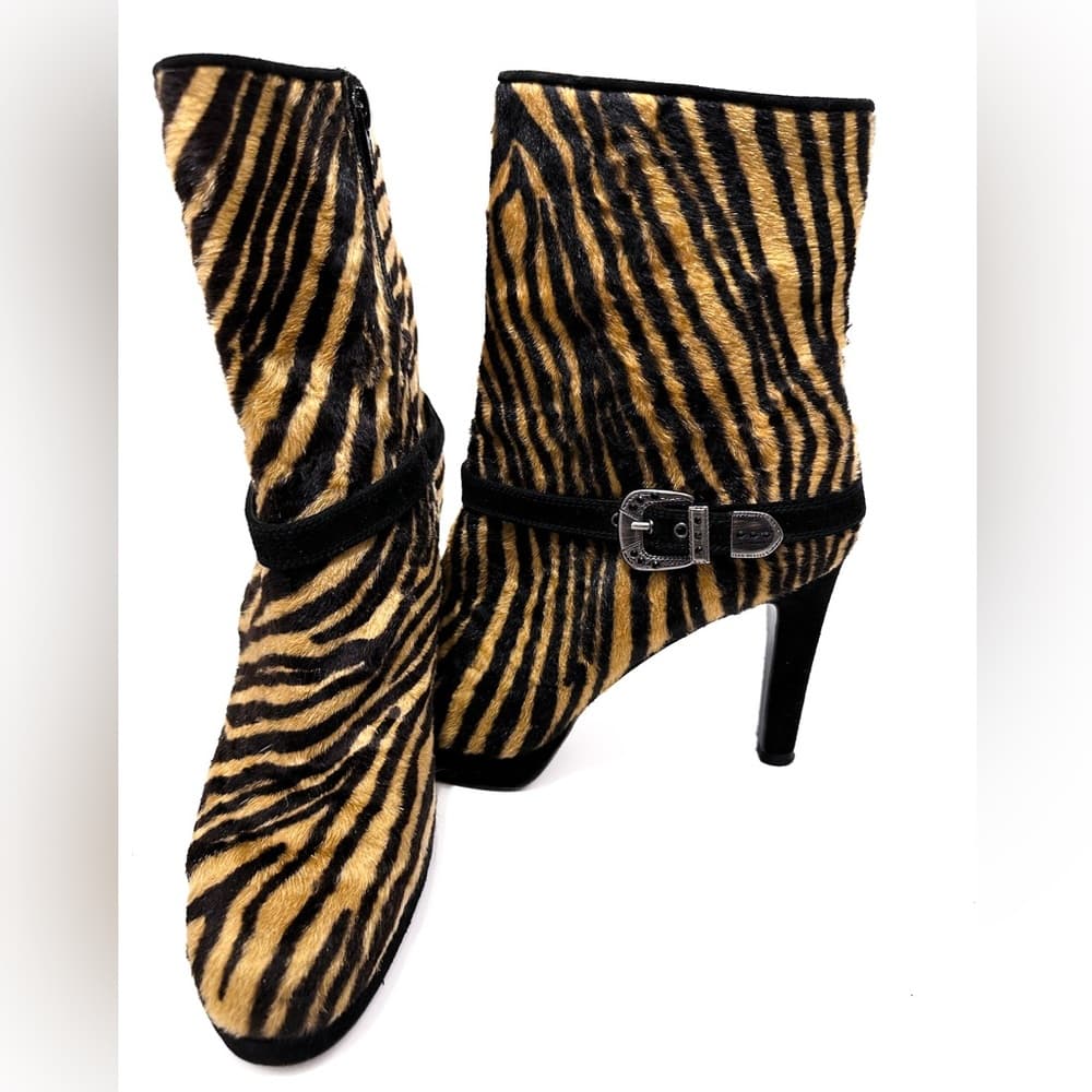 Stuart Weitzman Zebra Print Calf Hair Ankle Boots - Vintage Y2K Womens Size 8 - Thumbnail 2