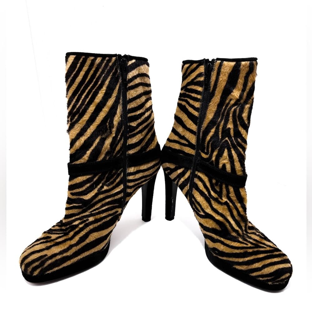 Stuart Weitzman Zebra Print Calf Hair Ankle Boots - Vintage Y2K Womens Size 8 - Thumbnail 9