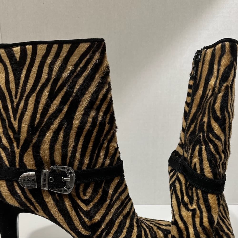 Stuart Weitzman Zebra Print Calf Hair Ankle Boots - Vintage Y2K Womens Size 8 - Thumbnail 11