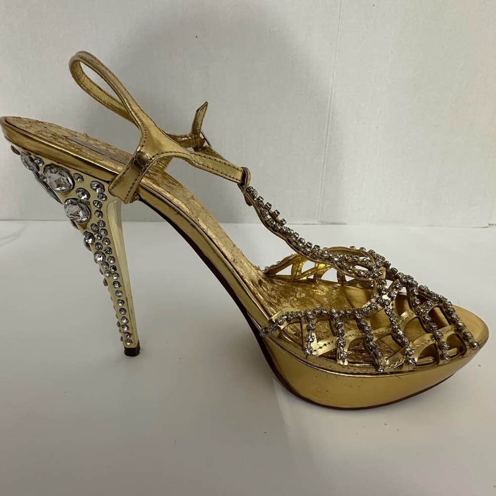 Celeste Gold Rhinestone Stiletto Heels Jewel Back Detail Y2K Size 10 - Thumbnail 11