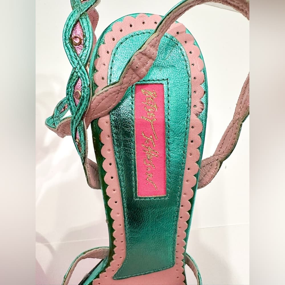 NEW Betsey Johnson Strappy Party Glamour Y2K Metallic Heels Vintage Size 8.5 - Thumbnail 4
