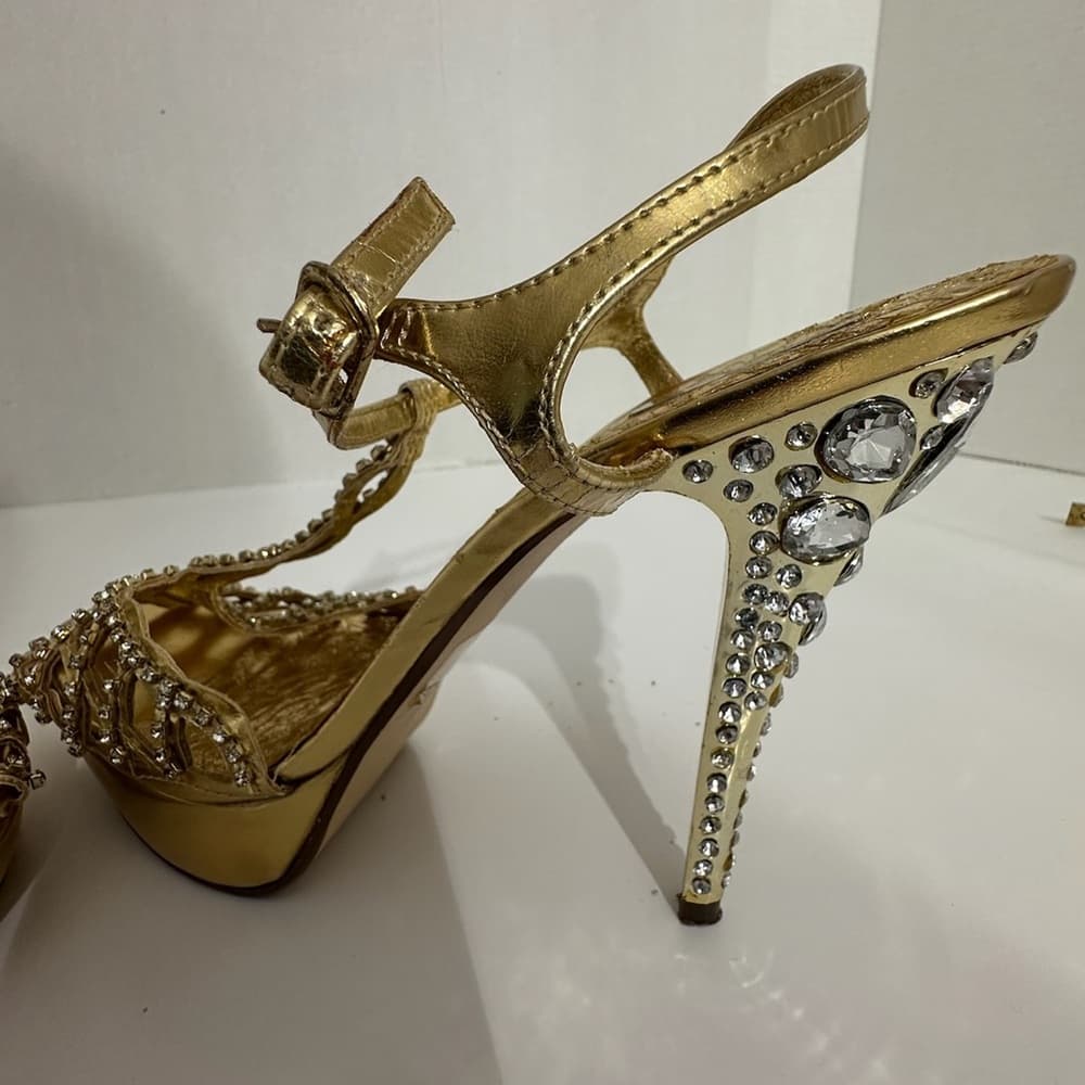 Celeste Gold Rhinestone Stiletto Heels Jewel Back Detail Y2K Size 10 - Thumbnail 10