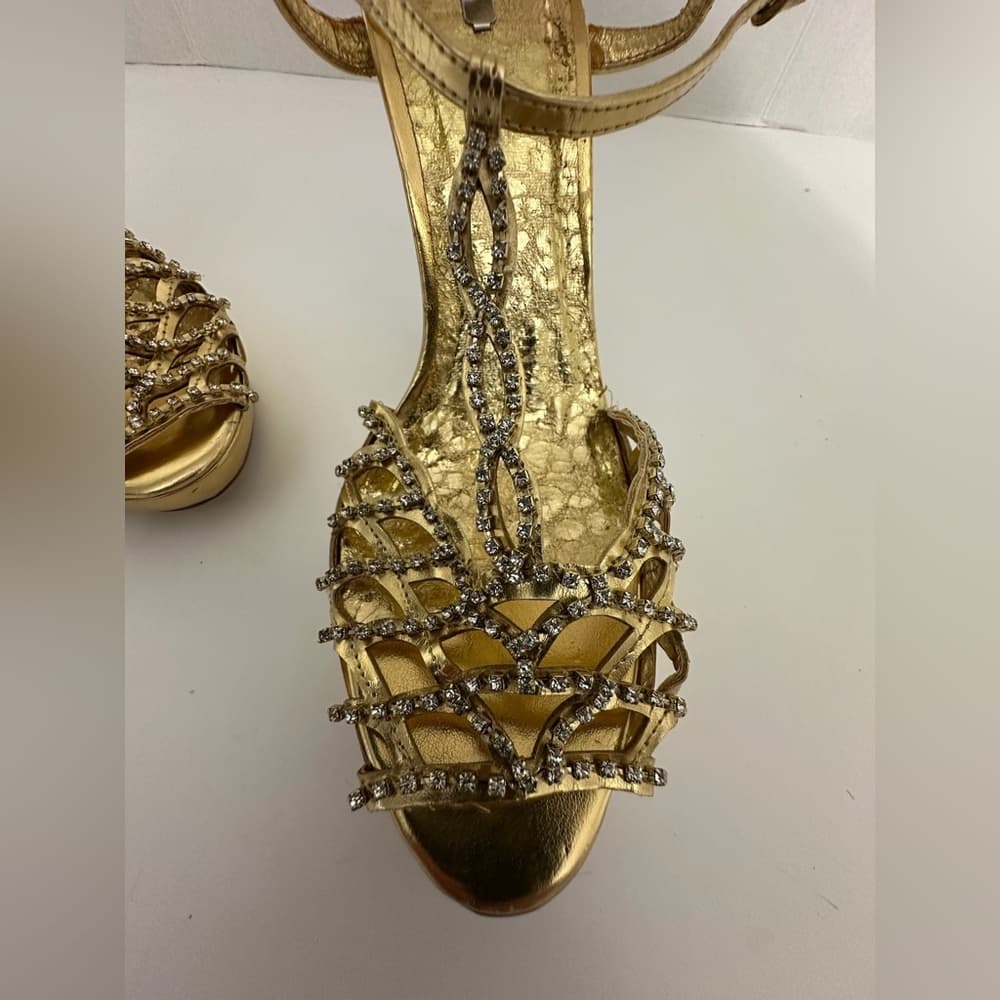 Celeste Gold Rhinestone Stiletto Heels Jewel Back Detail Y2K Size 10 - Thumbnail 12